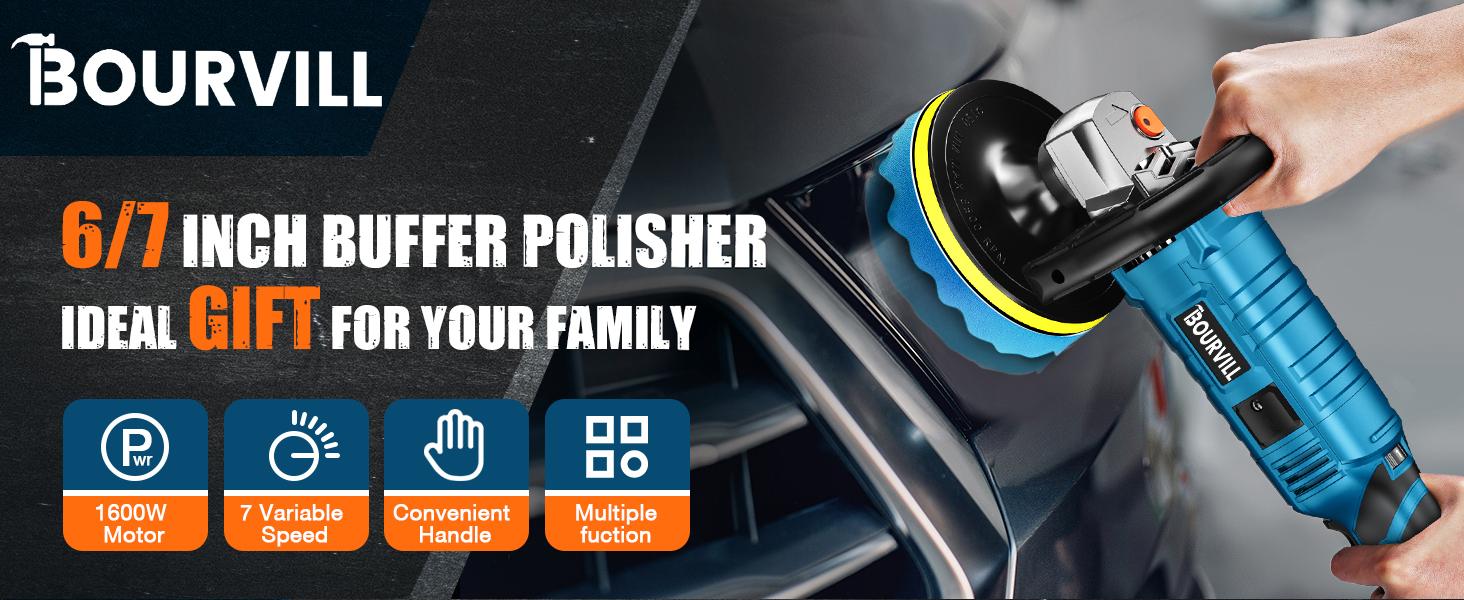 【SummerVibes】Buffer Polisher, 1600W 7 Inch Rotary Buffer Polisher Waxer, 7 Variable Speed 500-3300 RPM, Detachable Handle for Car, Boat Sanding, Polishing, Waxing Tool Box Tool Kit Heavy Duty 【SummerVibes】Buffer Polisher, 1600W 7 Inch Rotary Buffer Polisher Waxer, 7 Variable Speed 500-3300 RPM, Detachable Handle for Car, Boat Sanding, Polishing, Waxing Tool Box Tool Kit Heavy Duty