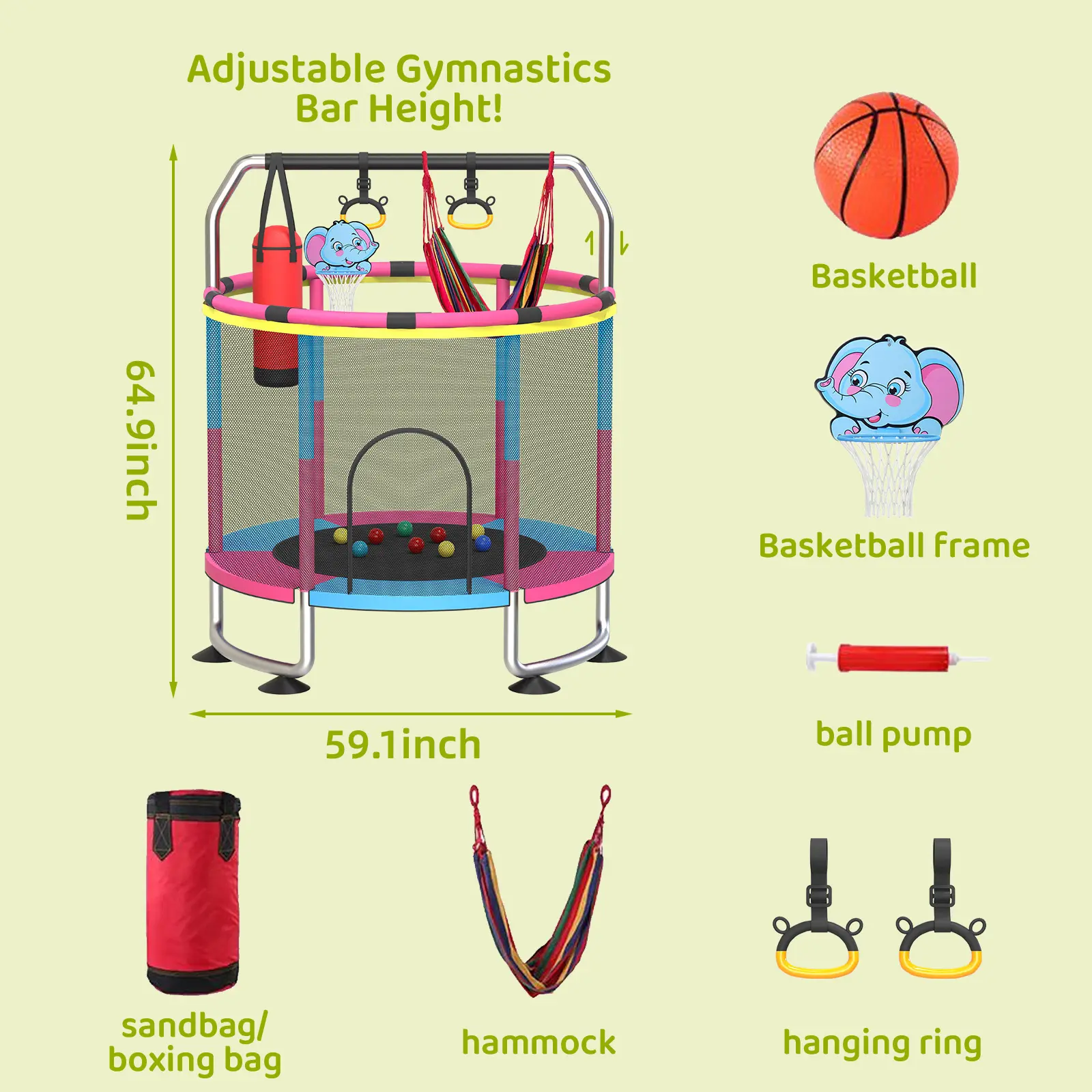 #Summervibes, Cama elástica de 5 pies para interiores (niños de 3 a 6 años) y exteriores (niños pequeños), con red de seguridad y juguetes — Capacidad de 440 lbs
