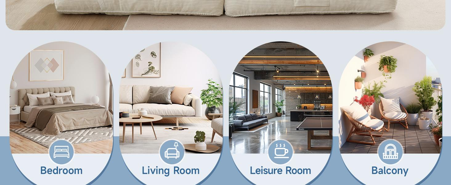 【SummerVibes】ONBRILL Folding Sofa Bed with Pillow, Convertible Sleeper Chair with Back Support, Corduroy Portable Fold Out Chair Bed, Comfy Floor Sofa Lounge for Living Room, Single