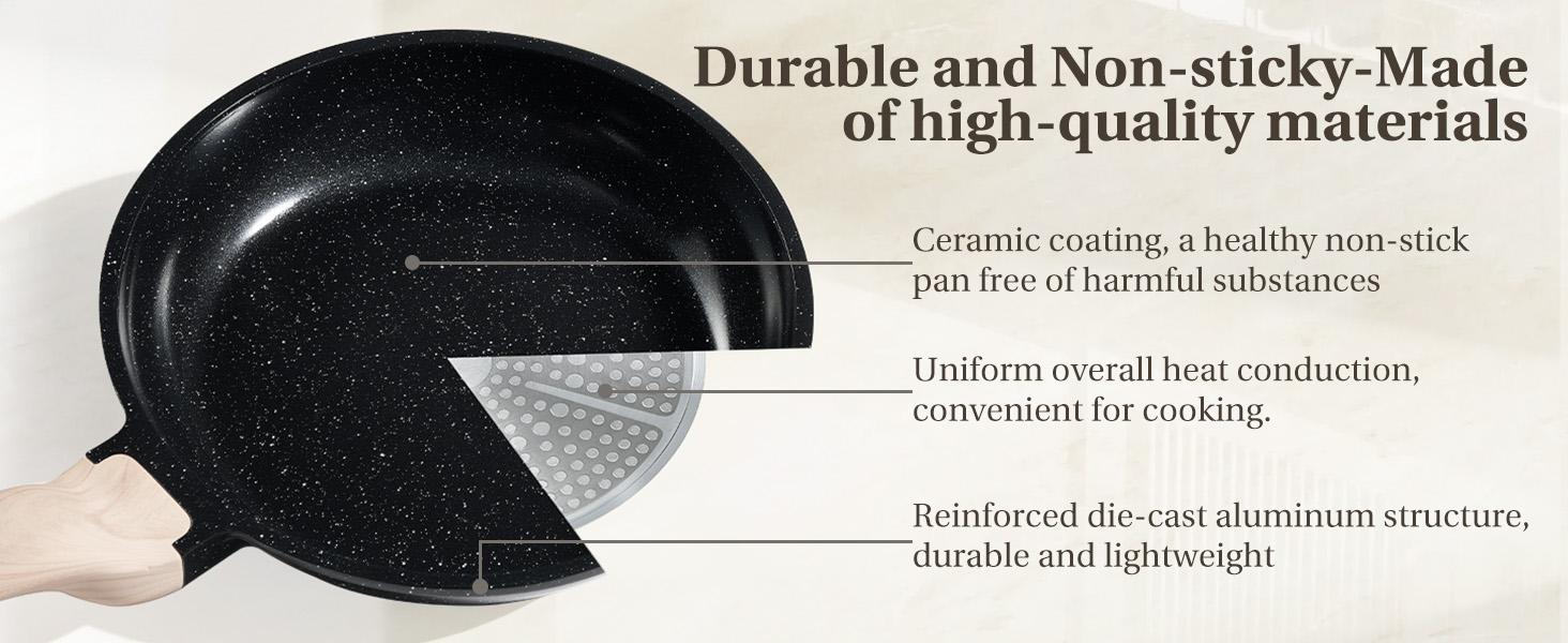 Sweetcrispy 25-Piece Sturdy Non-Stick Ceramic Granite Cookware Set, Lightweight Aluminium Pots and Pans with Glass Lids, Stay-Cool Handles, Induction Compatible for Healthy Cooking