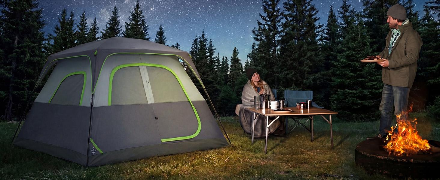6 Person Waterproof & Windproof Family Camping Tent with Large Interior, Easy Setup Cabin Tent with Mesh Windows & Skylights, Portable Outdoor Tent for Car Camping, Hiking, Fishing