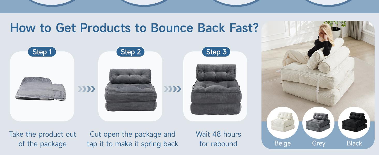 【SummerVibes】ONBRILL Folding Sofa Bed with Pillow, Convertible Sleeper Chair with Back Support, Corduroy Portable Fold Out Chair Bed, Comfy Floor Sofa Lounge for Living Room, Single