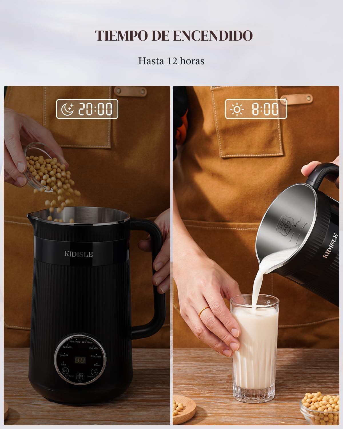 KIDISLE Máquina Automática de 32oz para Leche de Soja Casera de Almendra, Avena, Coco, Soja, Leches a Base de Plantas y Bebidas Sin Lácteos con Inicio Retraso/Mantener Caliente/Auto-Limpieza/Hervir