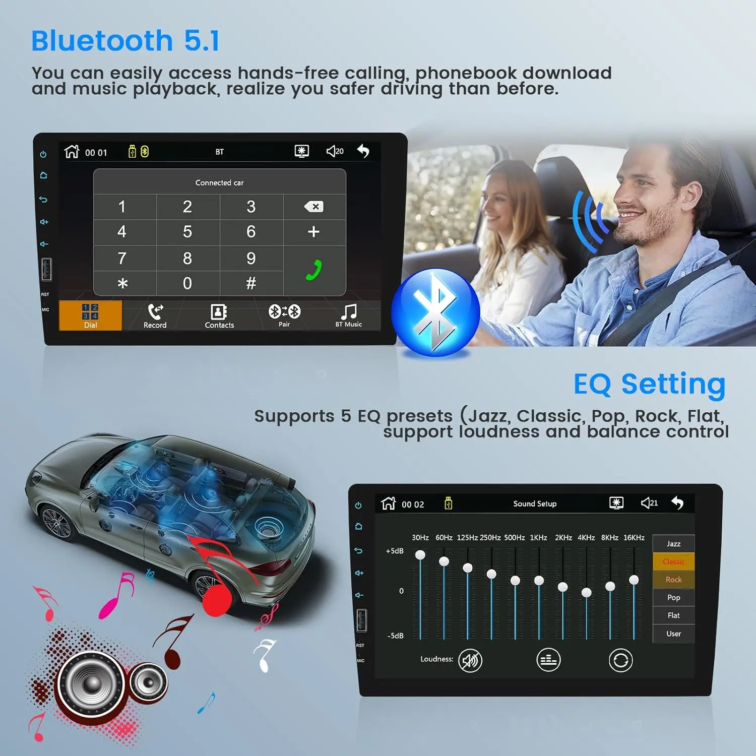 Radio de 9 pulgadas con CarPlay inalámbrico, Bluetooth y pantalla táctil