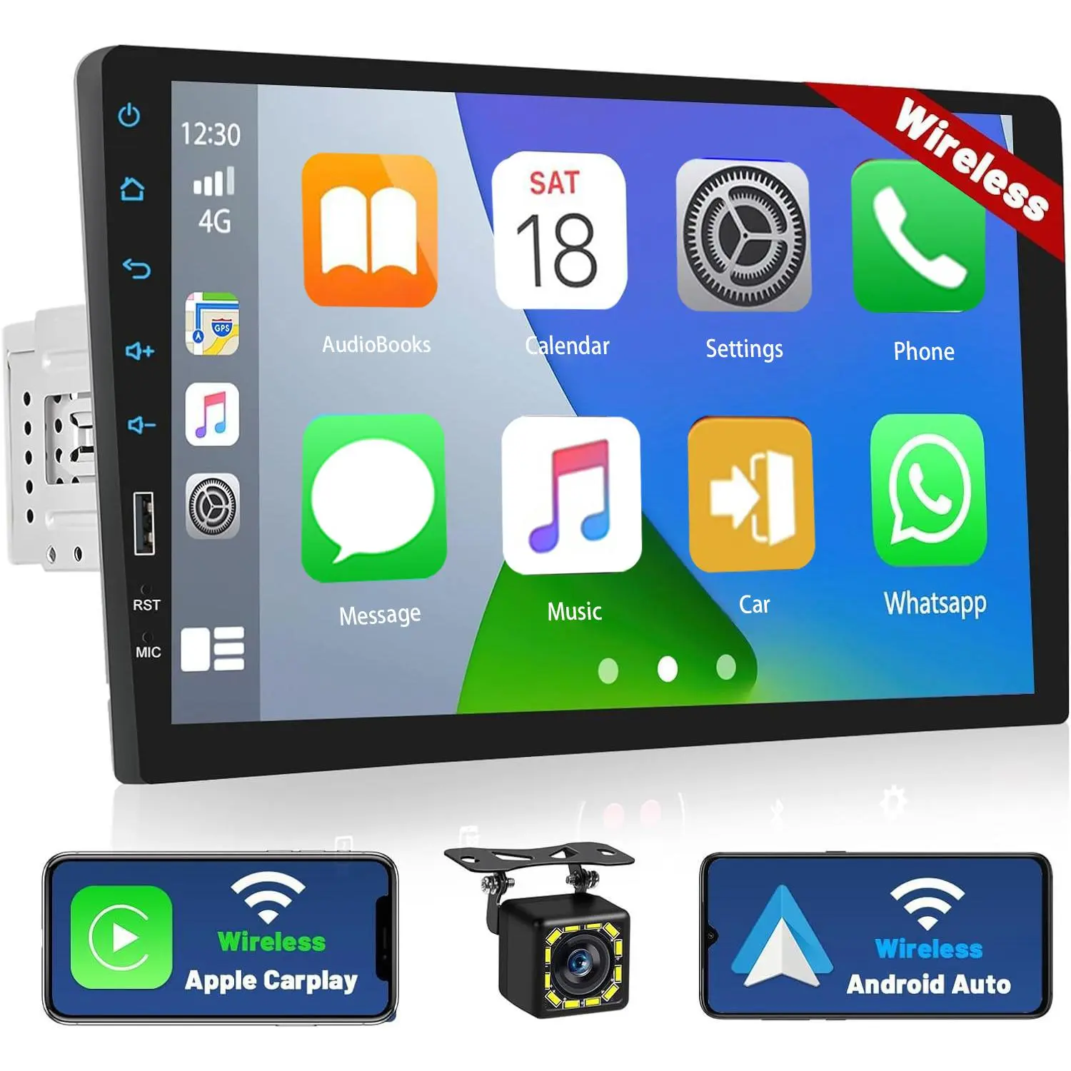 Radio de 9 pulgadas con CarPlay inalámbrico, Bluetooth y pantalla táctil