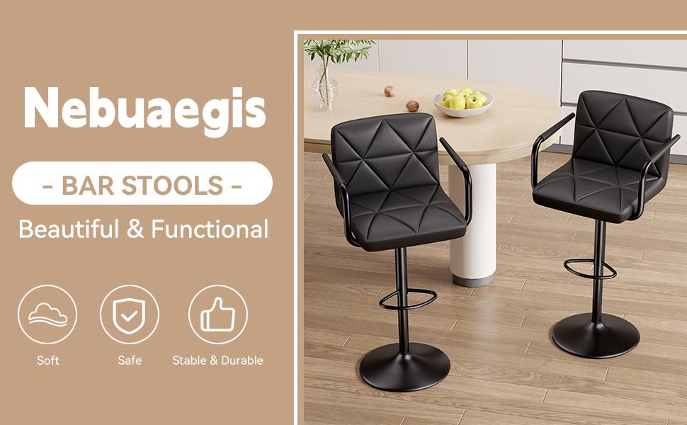 Specials-Set of 2 Barstools, Adjustable Height 25.5-34.5 IN with Back & Arms, Swivel PU Leather Upholstered Counter Height Bar Chairs
