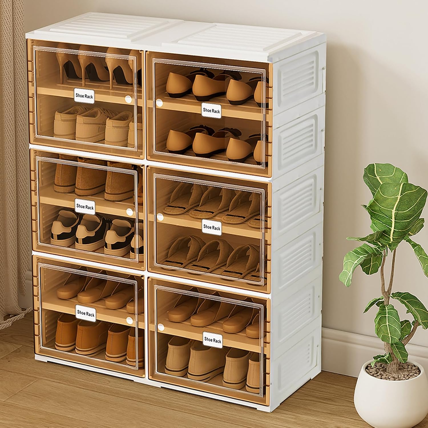 Organizador de zapatos plegable negro de 9 niveles, 18 pares, armario de almacenamiento de zapatos plegable con puertas magnéticas, sin montaje, estante de zapatos apilable alto para entrada, sala de estar (blanco)