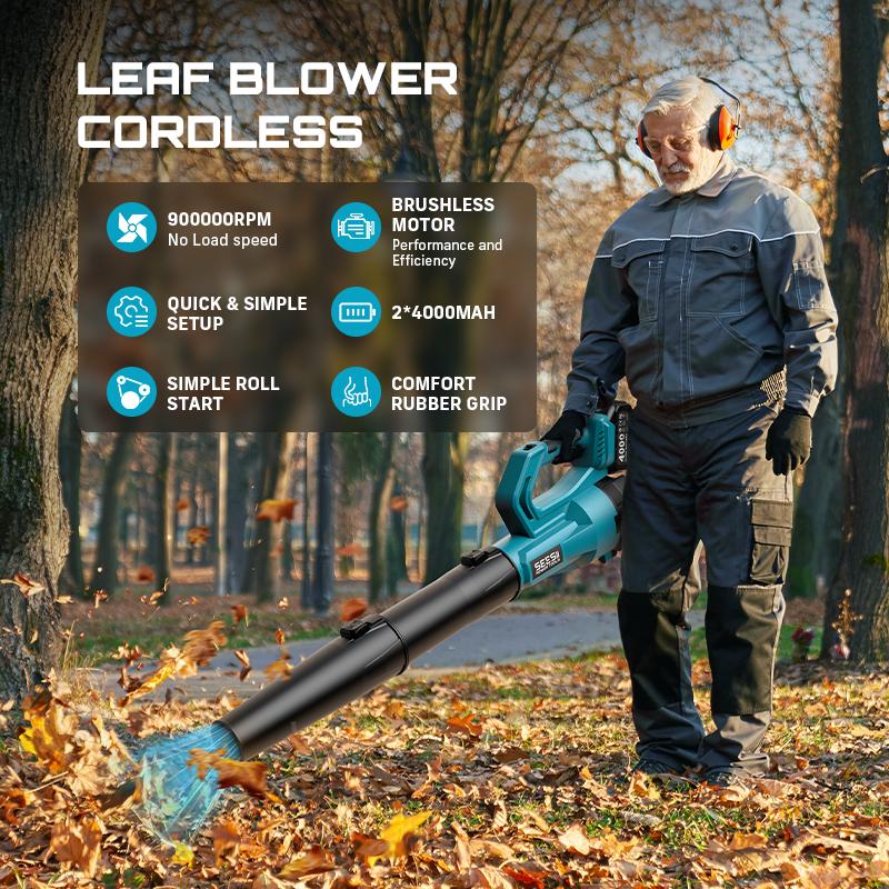 【FathersDay Gift】SEESII  Leaf Blower Cordless Electric Leaf Blower/Snow Blower  780CFM/440MPH Brushless Motor 2x4000mAh Batteries Handheld Snow Blower Variable Speed Control Turbo Button Electric Blower for Lawn Care Debris Dust Removal Outdoorfun