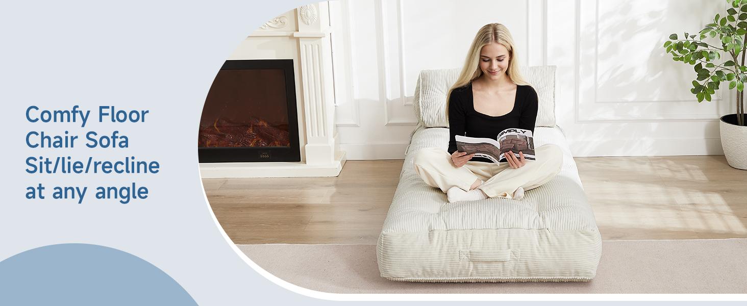 【SummerVibes】ONBRILL Folding Sofa Bed with Pillow, Convertible Sleeper Chair with Back Support, Corduroy Portable Fold Out Chair Bed, Comfy Floor Sofa Lounge for Living Room, Single