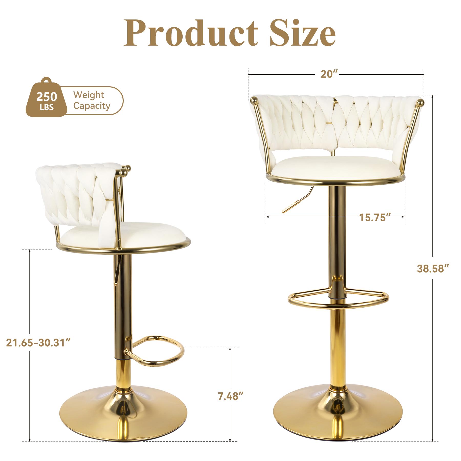Modern Swivel Woven Velvet Bar Stools, Stool, 360° Swivel Adjustable Height Bar Stool with Backs Golden Metal Tall Bar Stools Counter Height for Kitchen Island, for Christmas, Festival,,dorm essentials,home decor