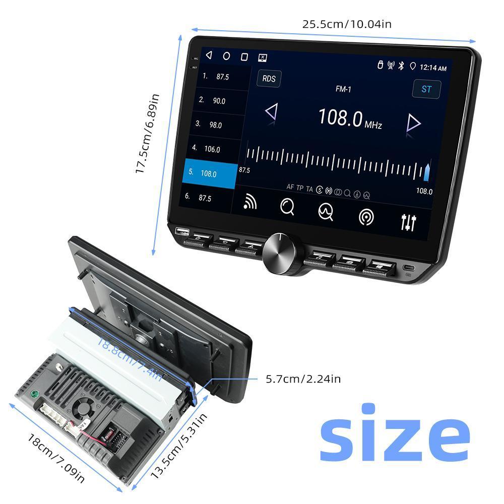 10.1" Android 15 Car Stereo MP5 Player, 4GB+64GB, Wireless CarPlay & Android Auto, FM/RDS, 6 RCA Output