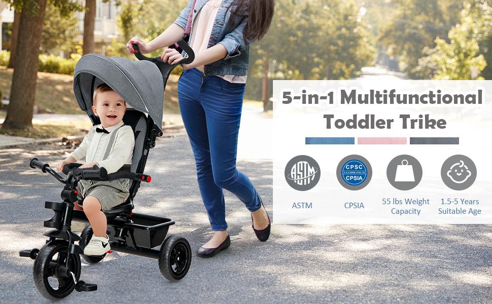 Costzon Tricycle, Toddler Bike W/Removable Push Handle, Reversible Seat, EVA Wheel, Adjustable Canopy, Cup Holder & Storage,mothersdaygift,Summervibes Costzon Tricycle, Toddler Bike W/Removable Push Handle, Reversible Seat, EVA Wheel, Adjustable Canopy, Cup Holder & Storage,mothersdaygift,Summervibes