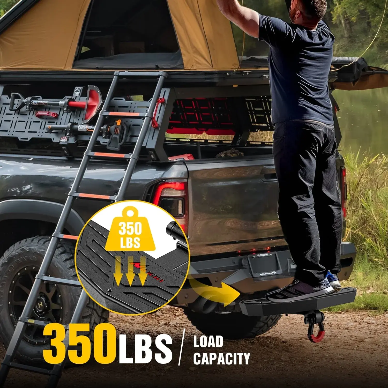 Escalón universal para enganche de remolque (receptor de 2 pulgadas) con grillete en D antirrobo, cerradura y estabilizador; diseño antideslizante y protector de parachoques trasero para camionetas, furgonetas, SUV y vehículos todoterreno (ATV).