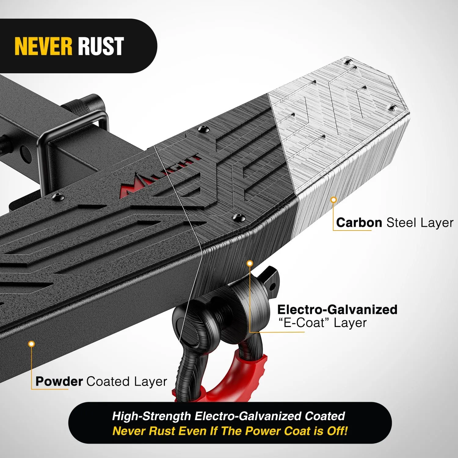 Escalón universal para enganche de remolque (receptor de 2 pulgadas) con grillete en D antirrobo, cerradura y estabilizador; diseño antideslizante y protector de parachoques trasero para camionetas, furgonetas, SUV y vehículos todoterreno (ATV).