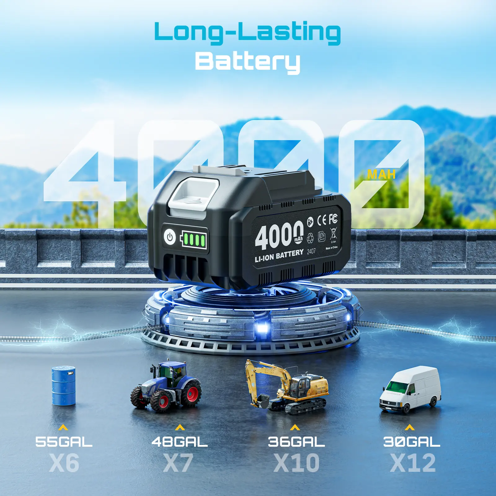 Bomba de transferencia de combustible 3 en 1 (21V/12V/24V), 12 GPM, motor de 160 W con batería de 4.0 Ah, boquilla de cierre automático, presostato y todos los accesorios necesarios para diésel y queroseno.