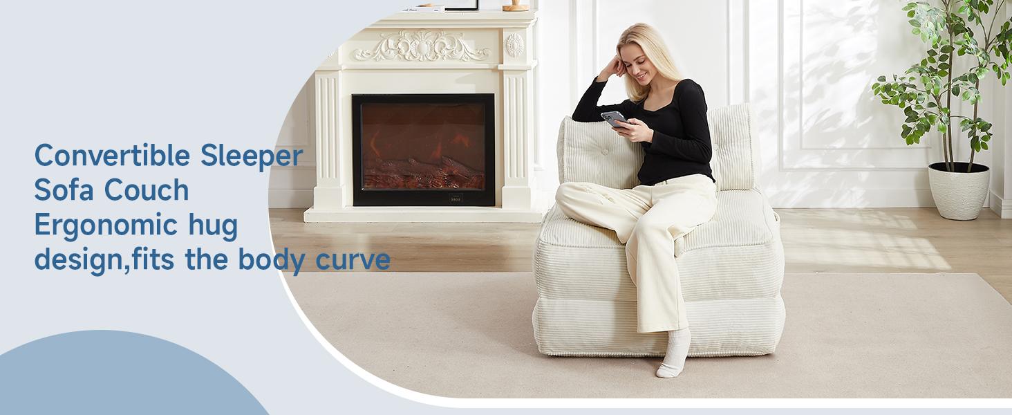 【SummerVibes】ONBRILL Folding Sofa Bed with Pillow, Convertible Sleeper Chair with Back Support, Corduroy Portable Fold Out Chair Bed, Comfy Floor Sofa Lounge for Living Room, Single