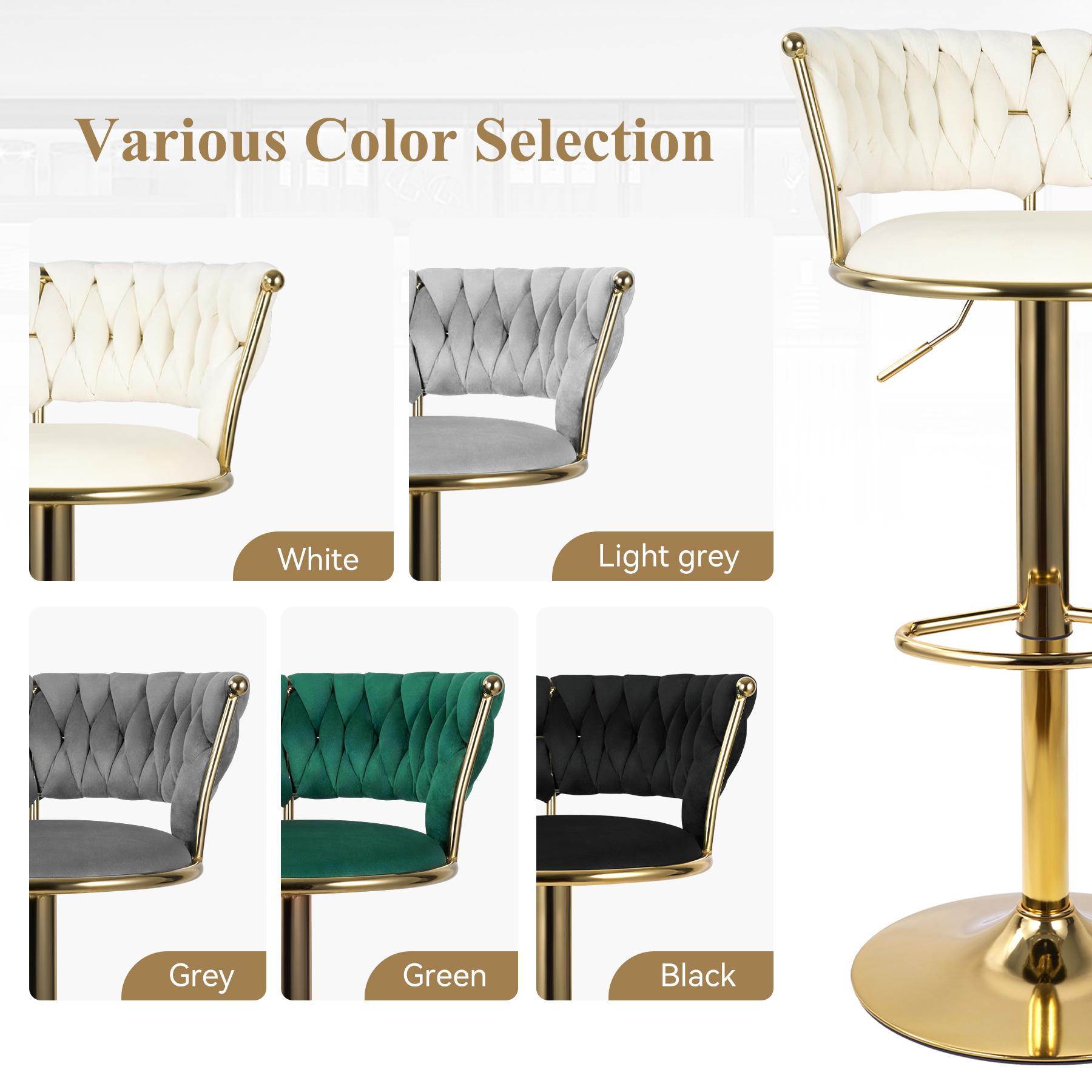 Modern Swivel Woven Velvet Bar Stools, Stool, 360° Swivel Adjustable Height Bar Stool with Backs Golden Metal Tall Bar Stools Counter Height for Kitchen Island, for Christmas, Festival,,dorm essentials,home decor
