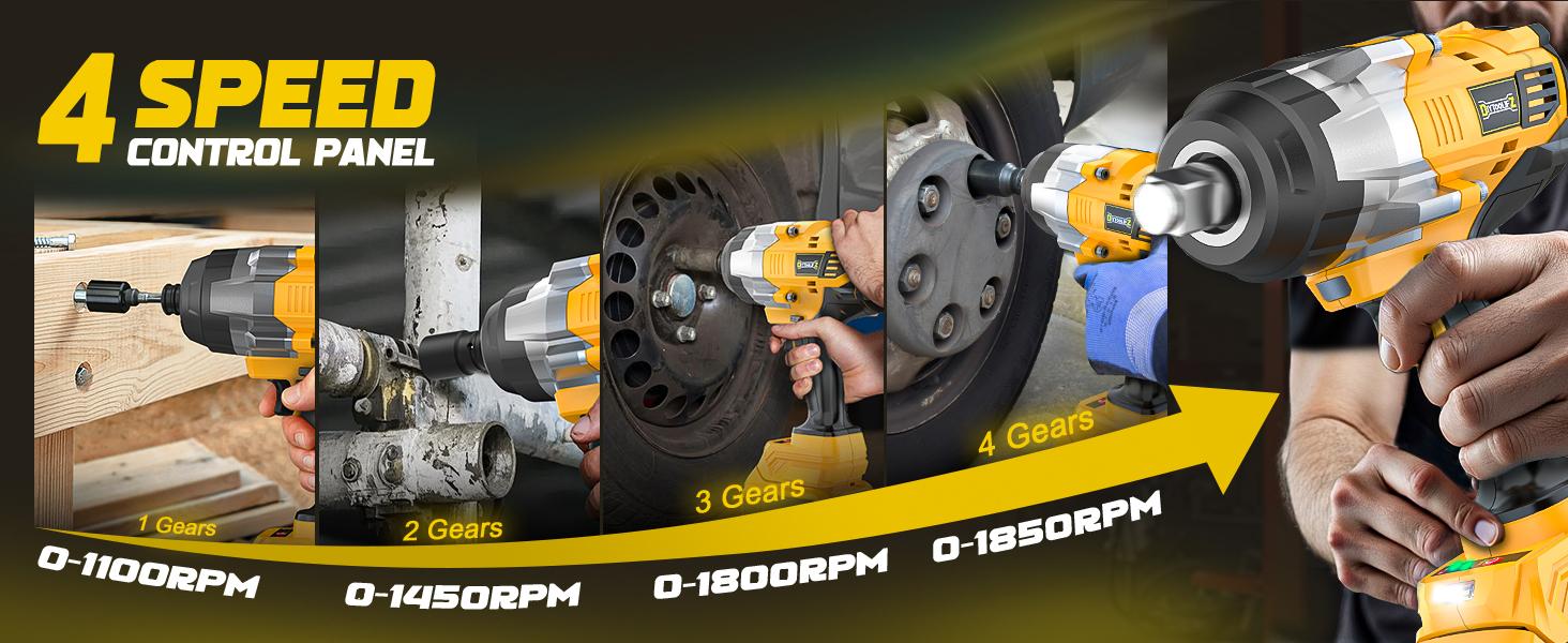 1700Ft-lbs (2300N.m) Cordless Impact Wrench 1/2" Compatible with Dewalt/Milwaukee Battery(No Battery!!),Brushless Impact Gun with 4 Modes & LED Light for CarTruck fathers day gift