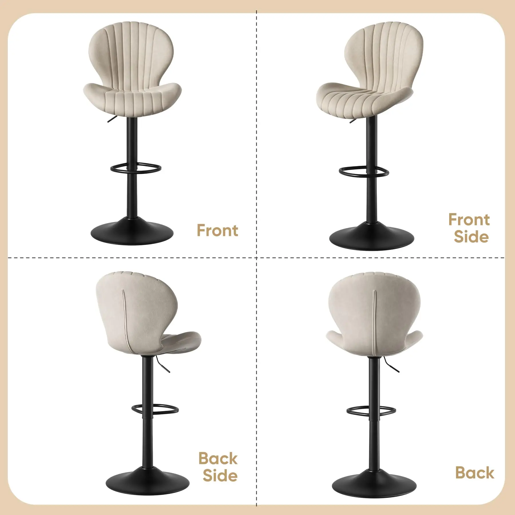 Juego de 2 taburetes de bar modernos y giratorios — Taburetes de altura de mostrador con respaldo alto — Montaje fácil en 3-5 minutos — Ideal para bar, cocina y comedor — Beige