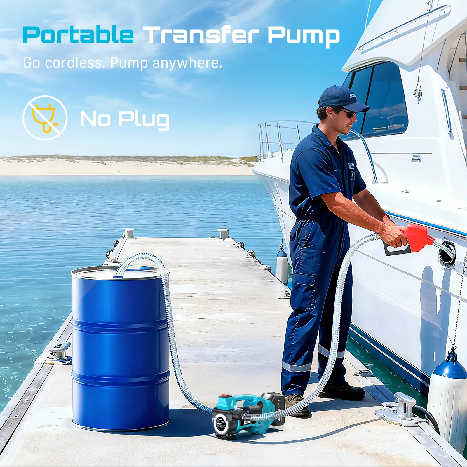 Bomba de transferencia de combustible 3 en 1 (21V/12V/24V), 12 GPM, motor de 160 W con batería de 4.0 Ah, boquilla de cierre automático, presostato y todos los accesorios necesarios para diésel y queroseno.