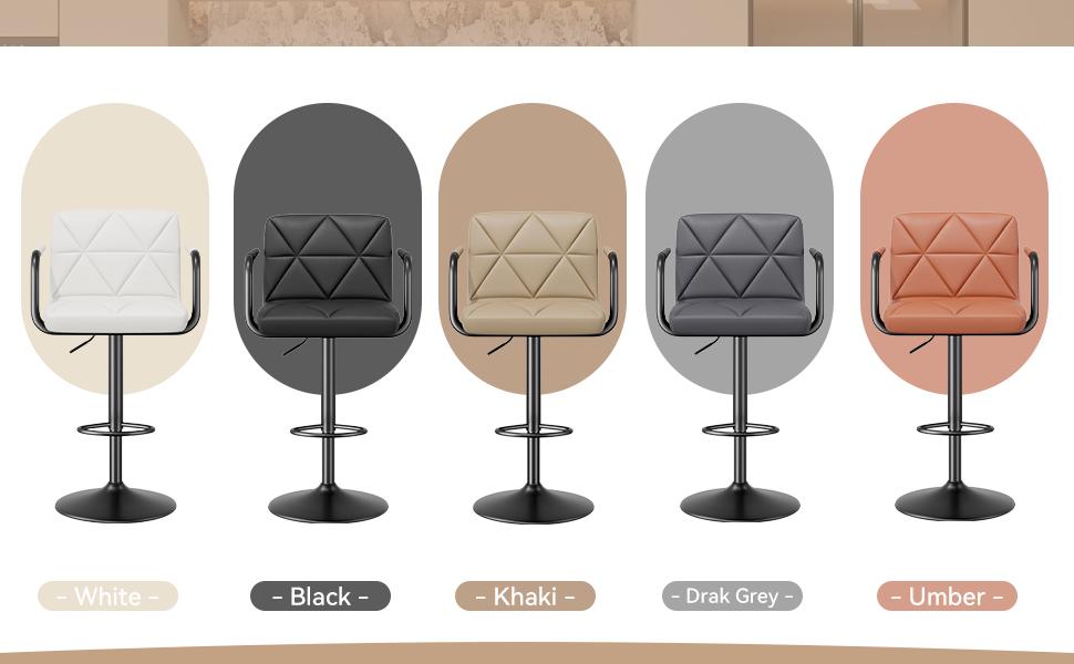 Specials-Set of 2 Barstools, Adjustable Height 25.5-34.5 IN with Back & Arms, Swivel PU Leather Upholstered Counter Height Bar Chairs