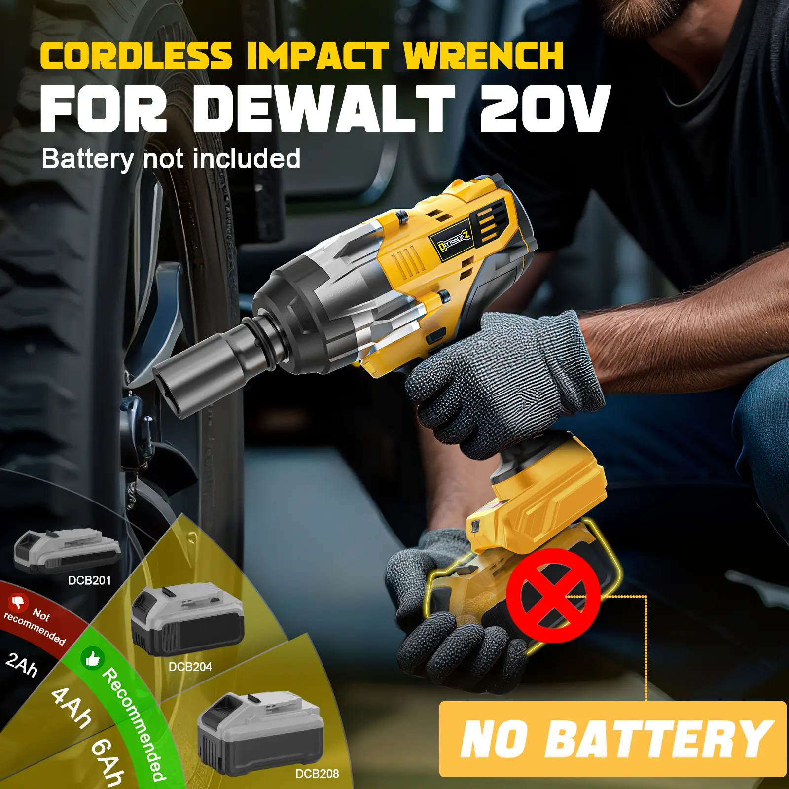 Llave de impacto inalámbrica de 1700 pies-libra para DeWalt y Milwaukee