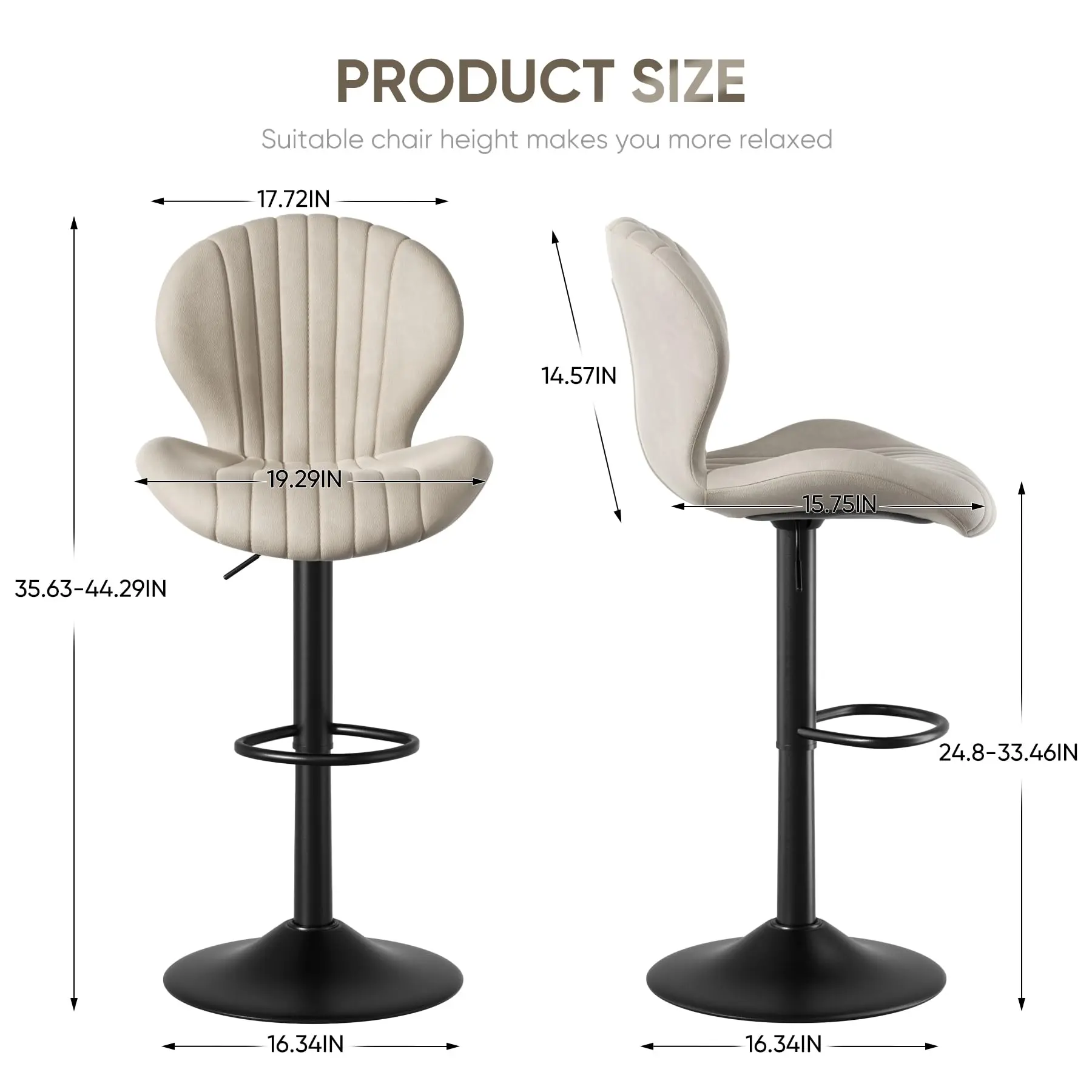 Juego de 2 taburetes de bar modernos y giratorios — Taburetes de altura de mostrador con respaldo alto — Montaje fácil en 3-5 minutos — Ideal para bar, cocina y comedor — Beige