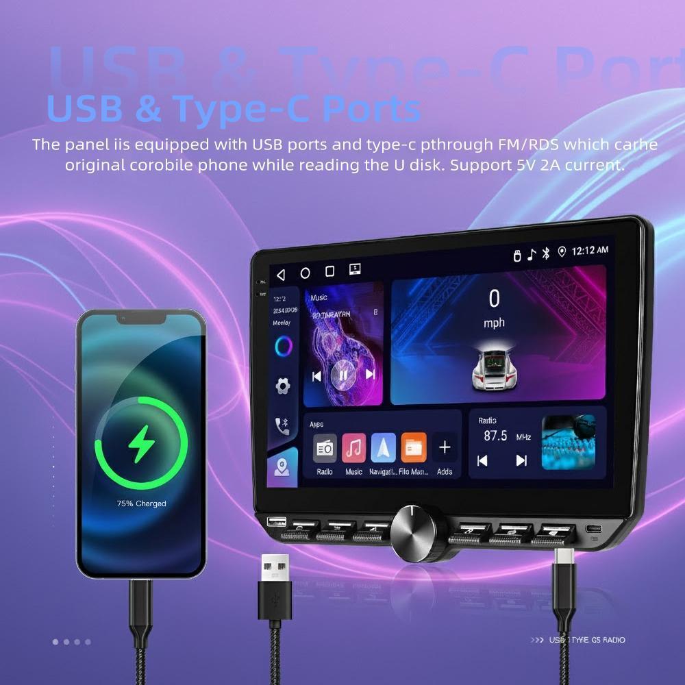10.1" Android 15 Car Stereo MP5 Player, 4GB+64GB, Wireless CarPlay & Android Auto, FM/RDS, 6 RCA Output