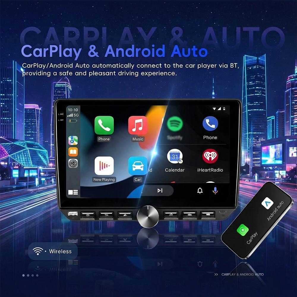 10.1" Android 15 Car Stereo MP5 Player, 4GB+64GB, Wireless CarPlay & Android Auto, FM/RDS, 6 RCA Output