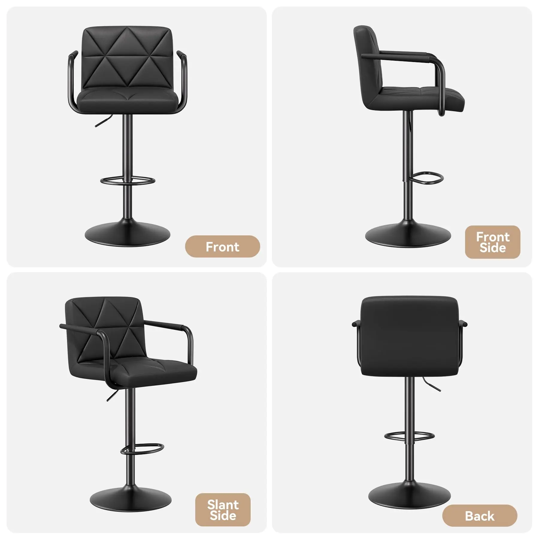 Oferta especial: Juego de 2 taburetes de bar — Altura ajustable (25.5-34.5 pulgadas), con respaldo y reposabrazos; sillas giratorias tapizadas en cuero sintético, altura de mostrador.