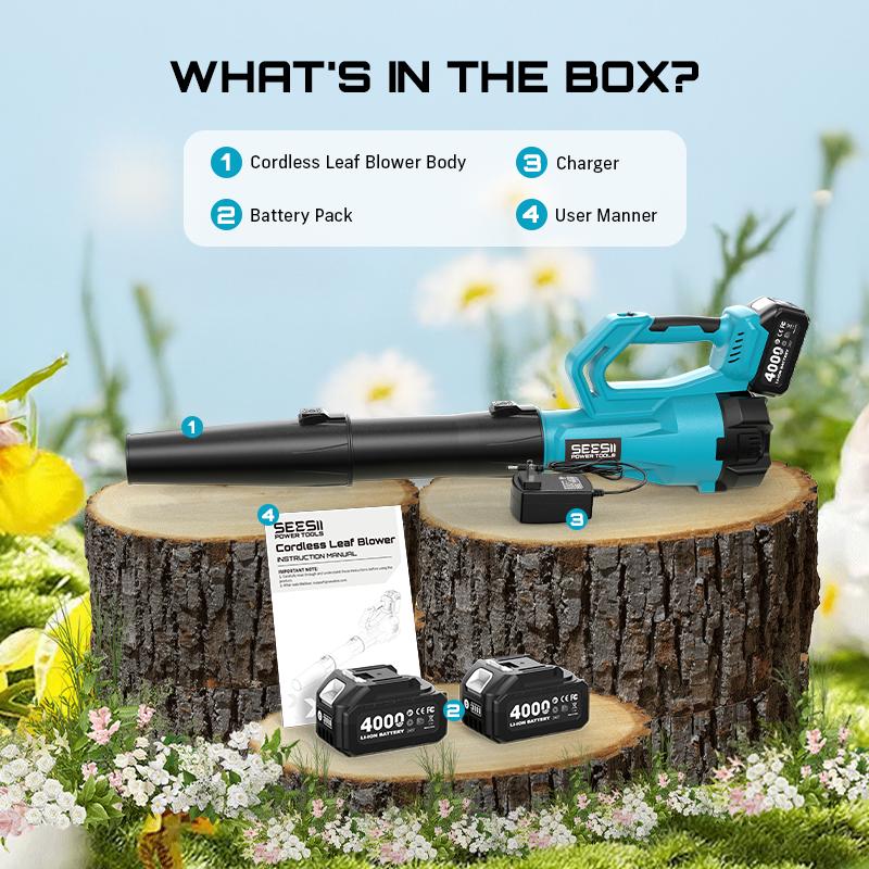 【FathersDay Gift】SEESII  Leaf Blower Cordless Electric Leaf Blower/Snow Blower  780CFM/440MPH Brushless Motor 2x4000mAh Batteries Handheld Snow Blower Variable Speed Control Turbo Button Electric Blower for Lawn Care Debris Dust Removal Outdoorfun