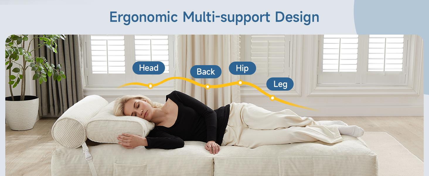 【SummerVibes】ONBRILL Folding Sofa Bed with Pillow, Convertible Sleeper Chair with Back Support, Corduroy Portable Fold Out Chair Bed, Comfy Floor Sofa Lounge for Living Room, Single