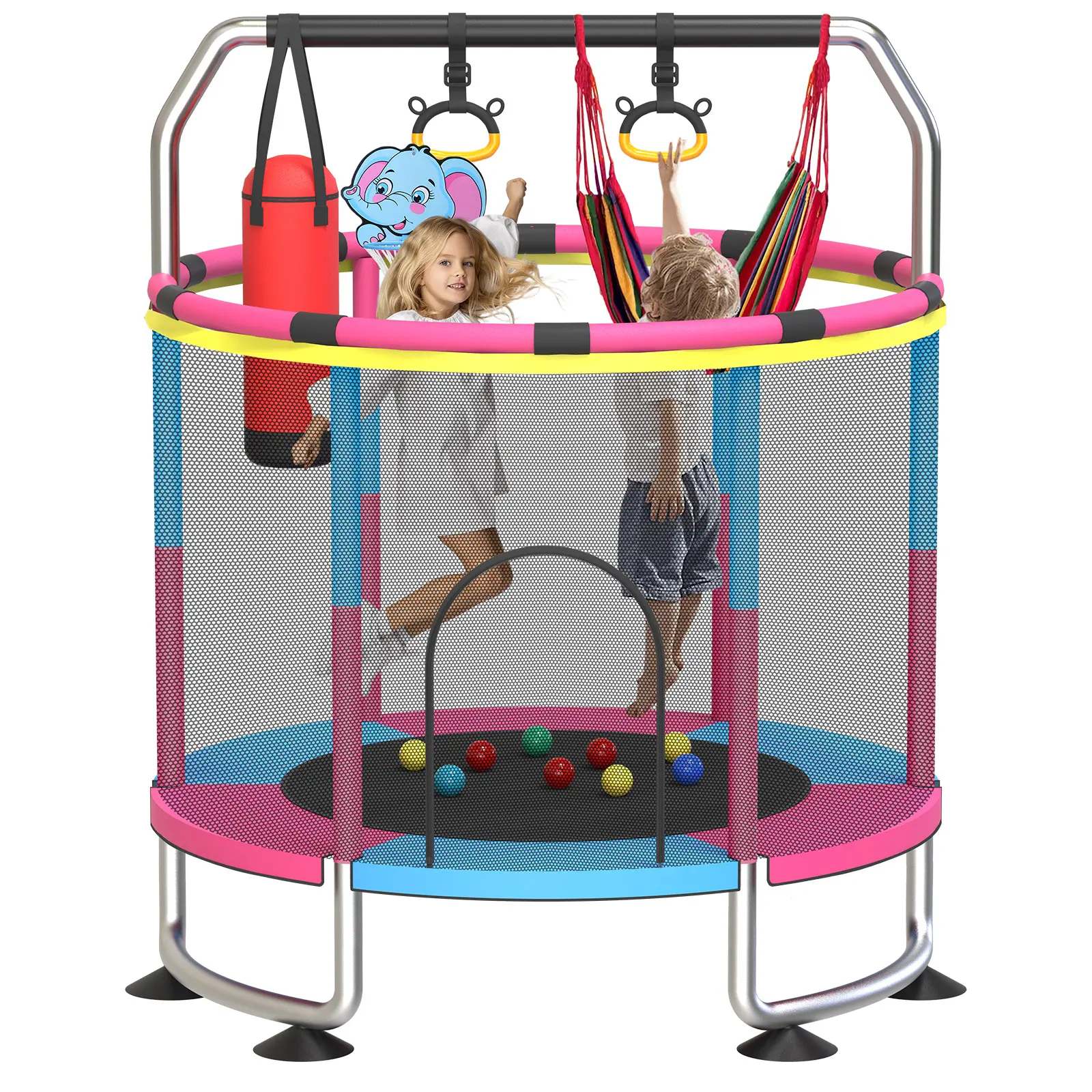 #Summervibes, Cama elástica de 5 pies para interiores (niños de 3 a 6 años) y exteriores (niños pequeños), con red de seguridad y juguetes — Capacidad de 440 lbs