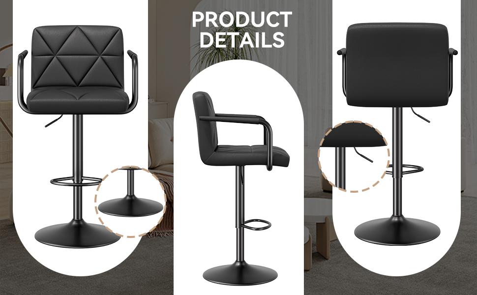 Specials-Set of 2 Barstools, Adjustable Height 25.5-34.5 IN with Back & Arms, Swivel PU Leather Upholstered Counter Height Bar Chairs