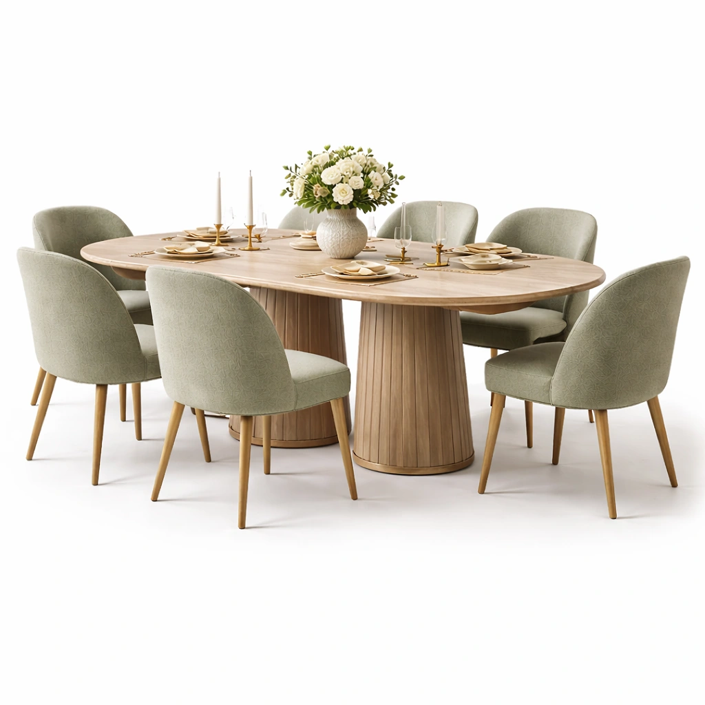 Esstisch Set Natur Holz Oval 6 Stuehle Modern Gross