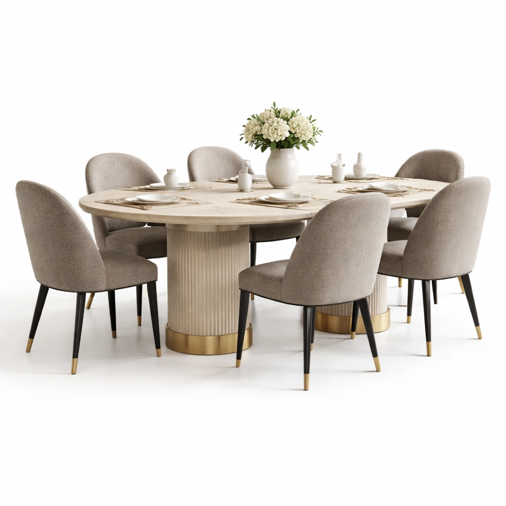 Esstisch Set Beige Rund Modern 6 Stuehle Komfort Design