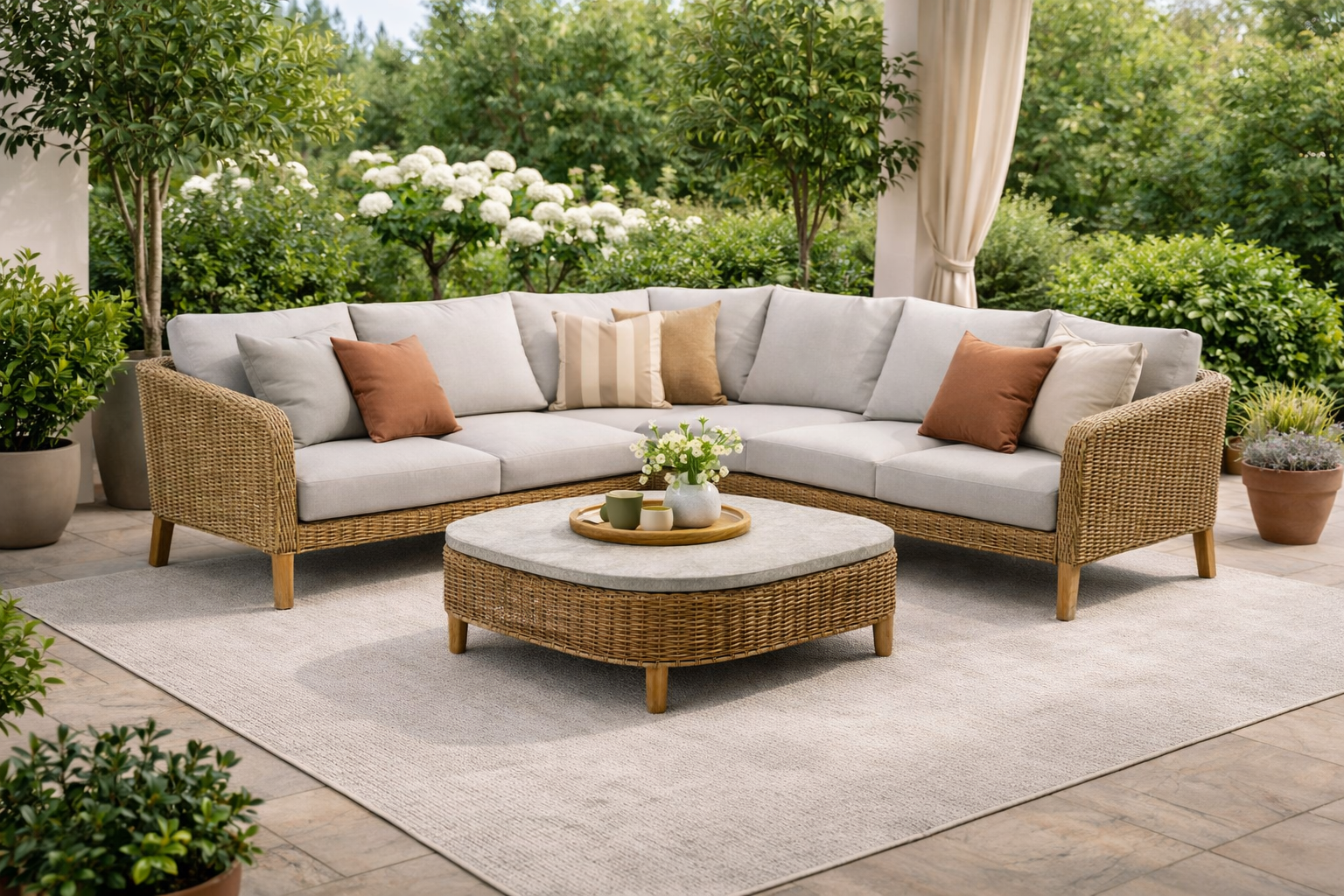 Garten Lounge Set Grau Rattan Ecksofa Mit Tisch Modern