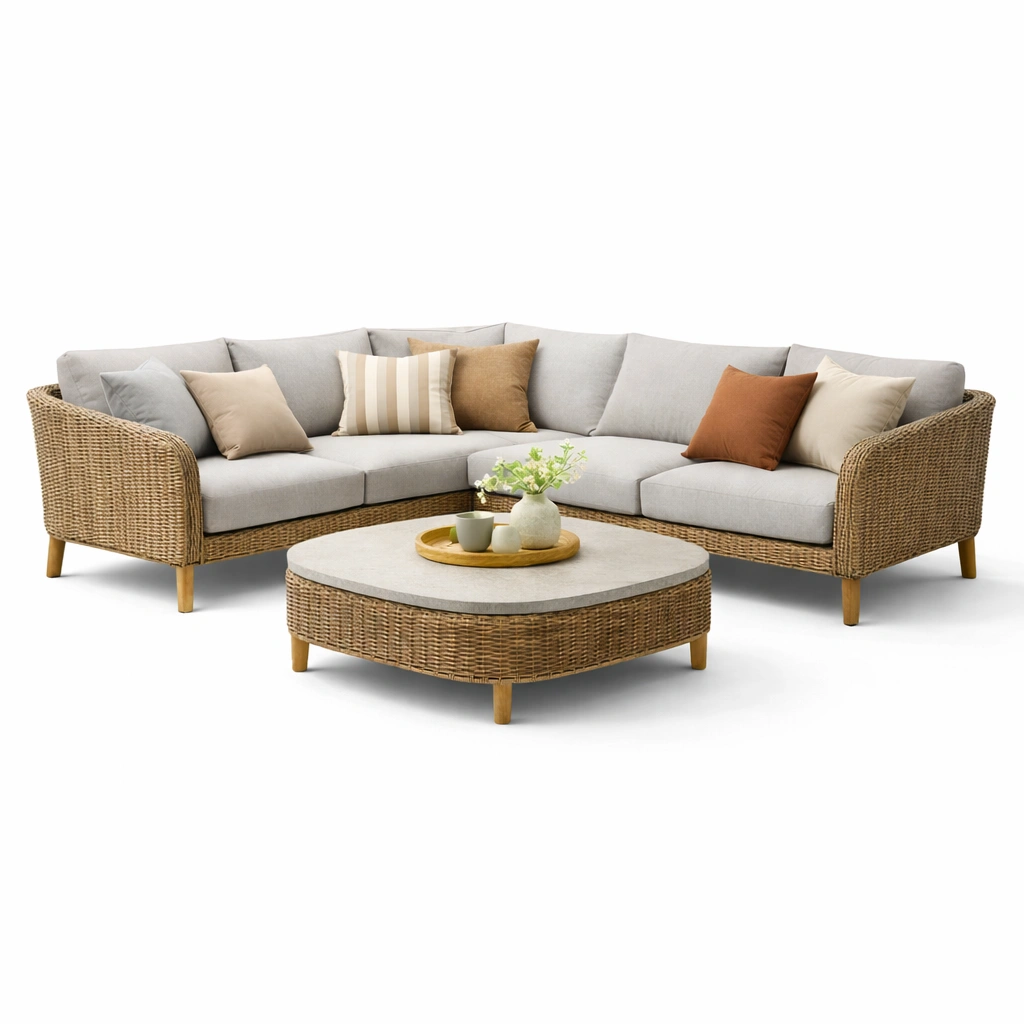 Garten Lounge Set Grau Rattan Ecksofa Mit Tisch Modern