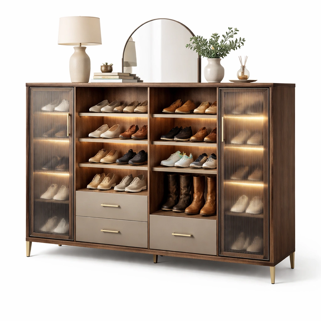 Schuhschrank Braun Holz Modern Mit Glas Tueren Gross