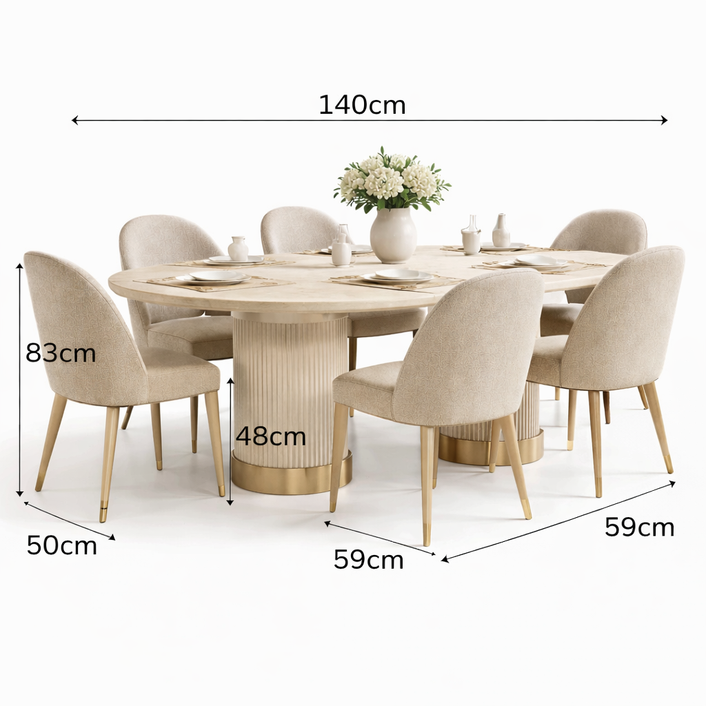 Esstisch Set Beige Rund Modern 6 Stuehle Komfort Design