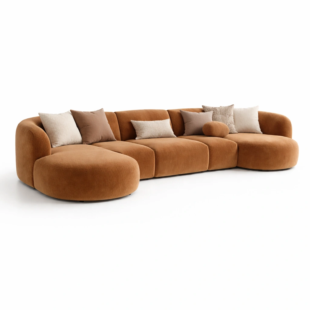 Sofa Braun Modern Gross Ecksofa Gepolstert Komfort Design