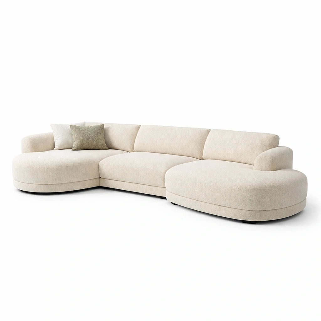 Sofa Beige Modern Rund Ecksofa Weich Gepolstert Gross