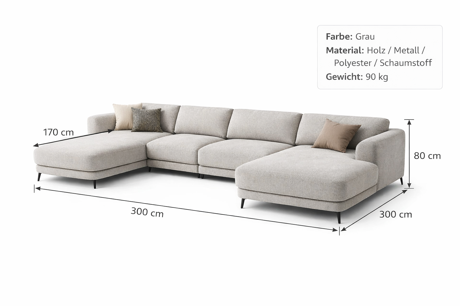 Sofa Grau Modern Ecksofa Mit Metallbeinen Gross Komfort