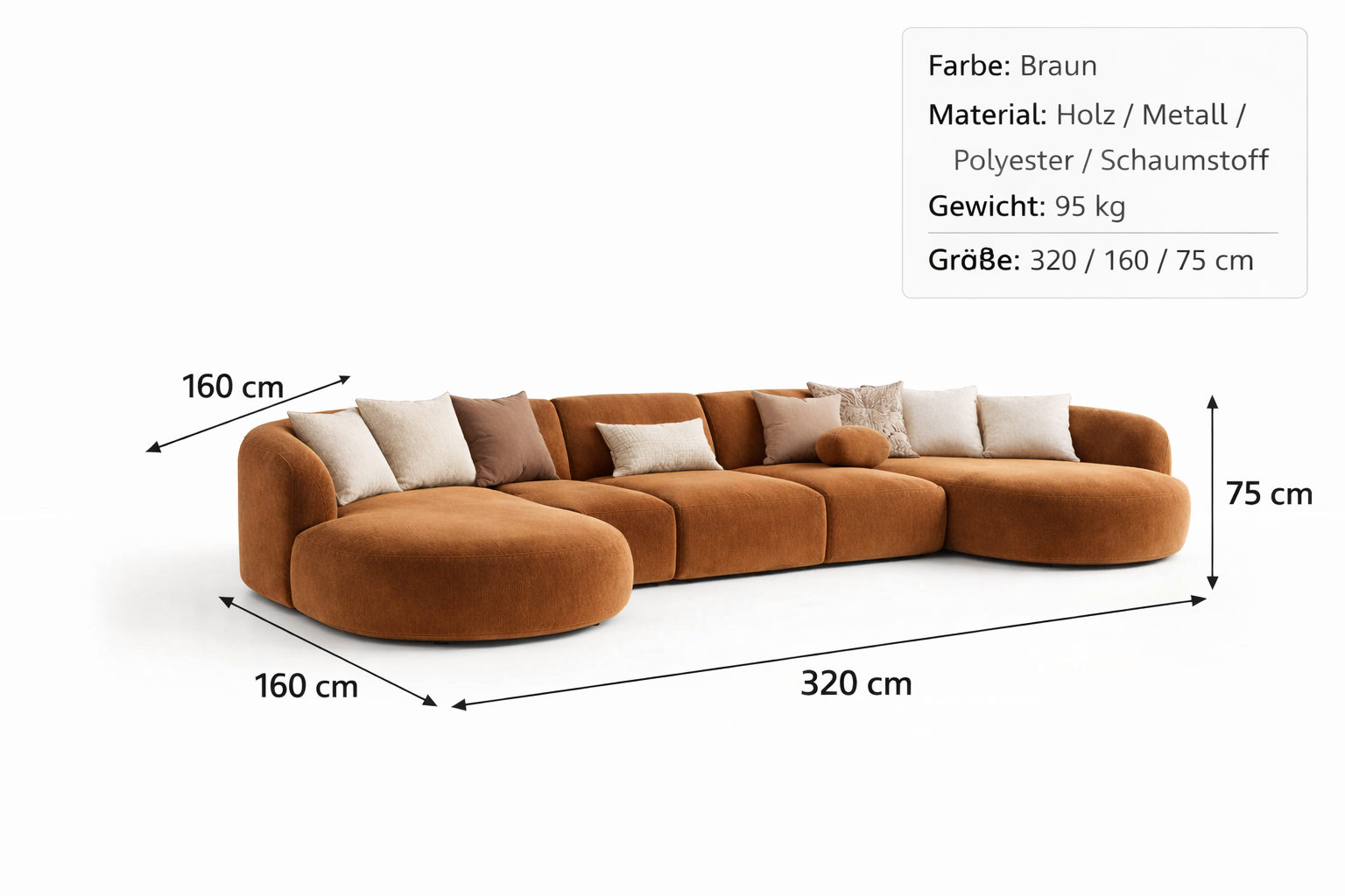 Sofa Braun Modern Gross Ecksofa Gepolstert Komfort Design