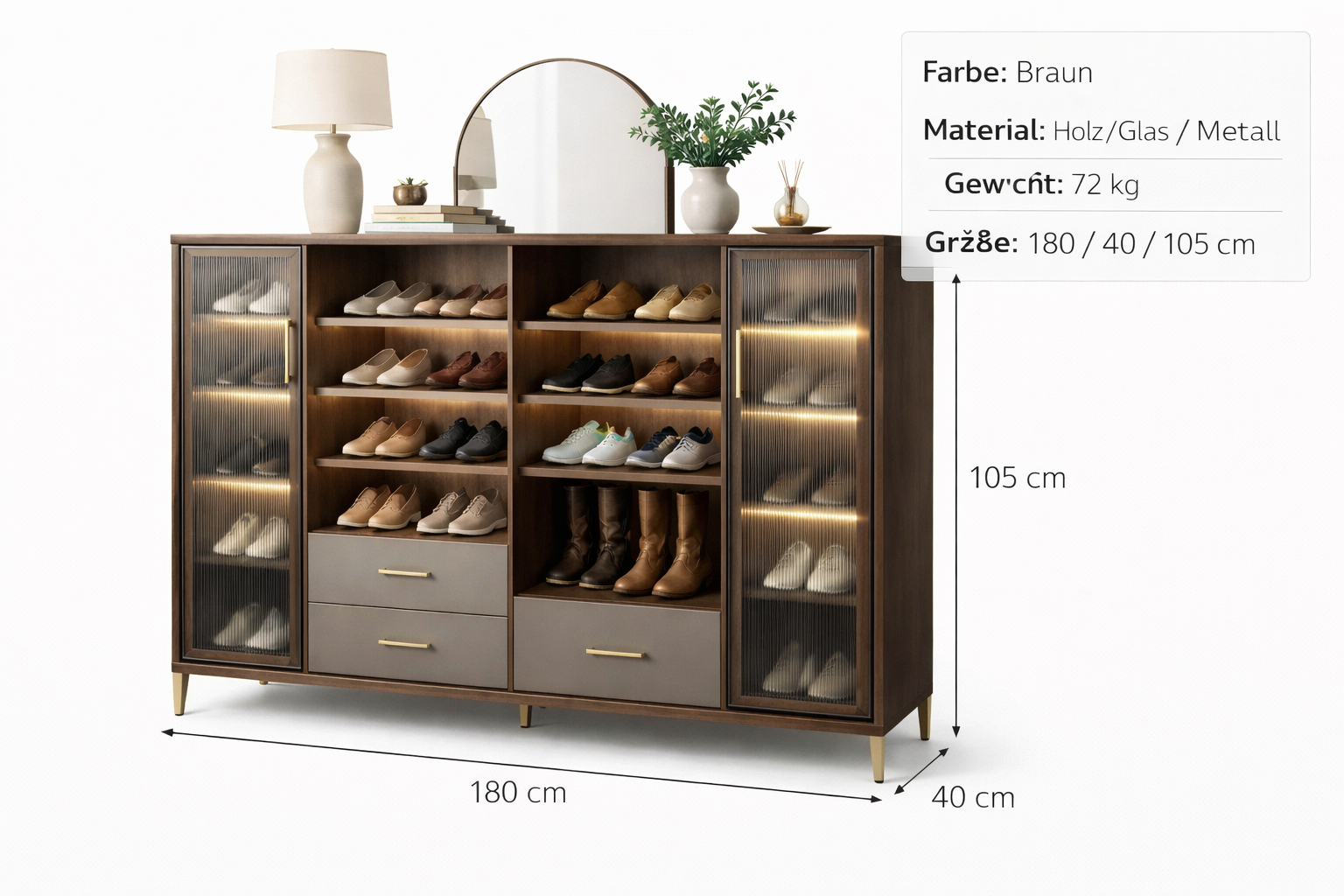 Schuhschrank Braun Holz Modern Mit Glas Tueren Gross
