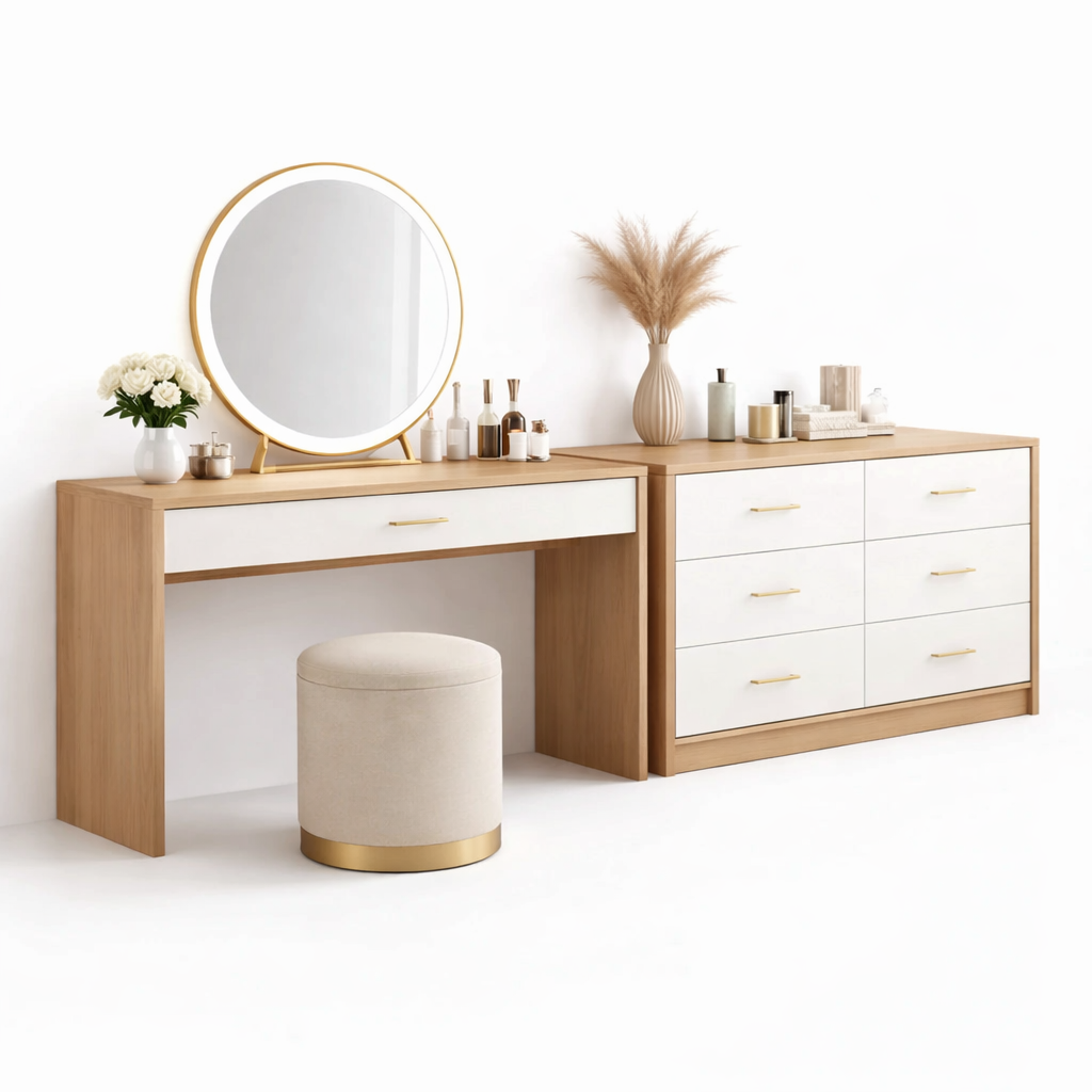 Schminktisch Set Natur Holz Modern Mit Kommode Gross