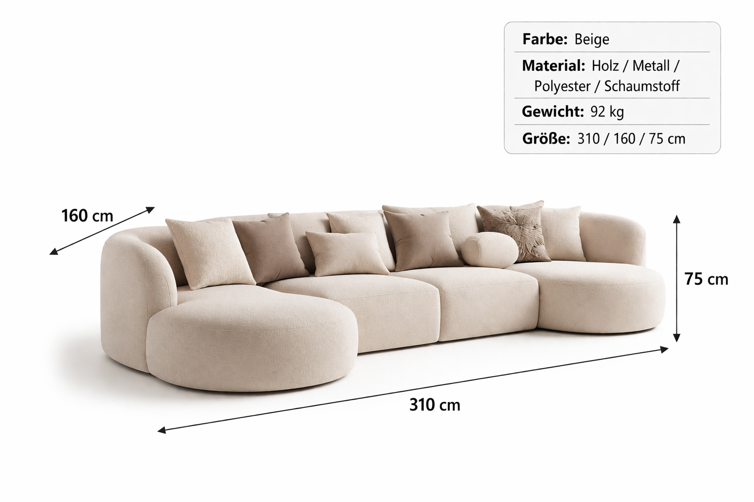 Sofa Beige Modern Gross Ecksofa Weich Gepolstert Design