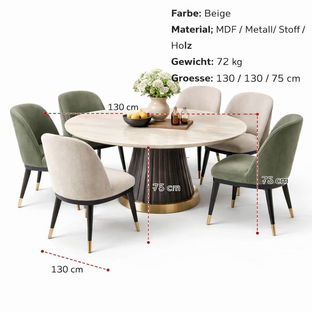 Esstisch Set Beige Gruen Rund Modern 6 Stuehle Komfort