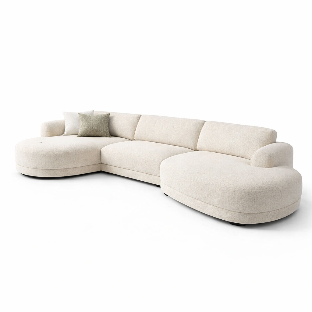 Sofa Beige Modern Rund Ecksofa Weich Gepolstert Gross