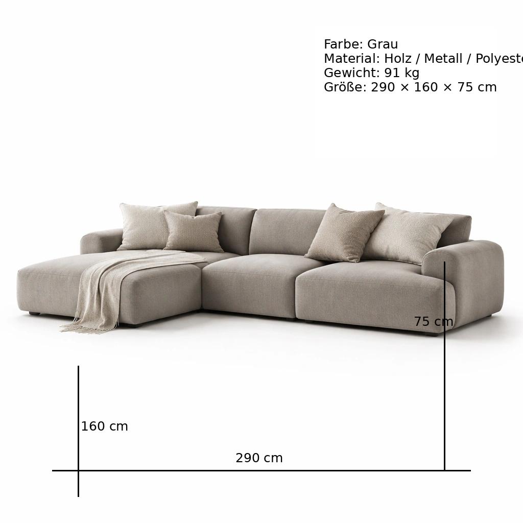 Sofa Grau Modern Gross Ecksofa Minimalistisch Komfort